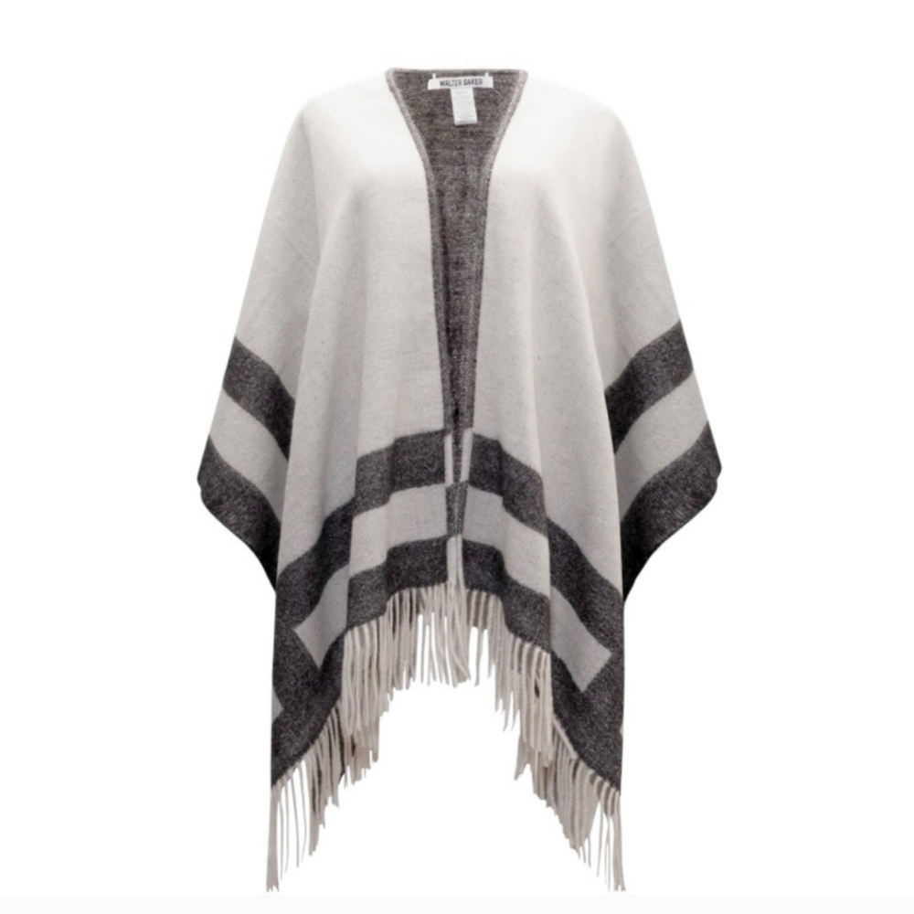 NWT Walter Baker Veruschka reversible poncho in black/ ivory one size B45